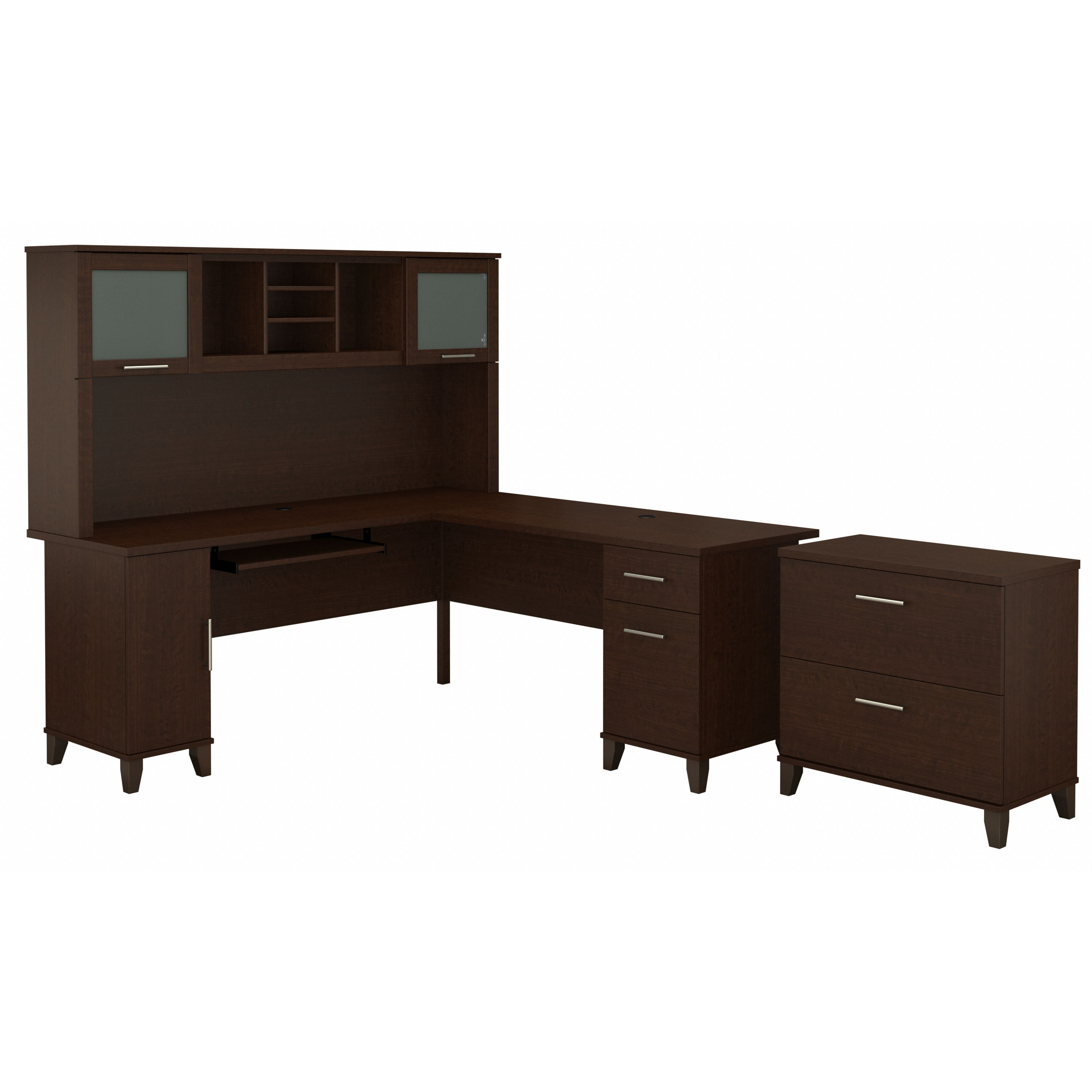 Bush Furniture Somerset 72W L Shaped Desk with Hutch and Lateral File Cabinet | Mocha Cherry_0