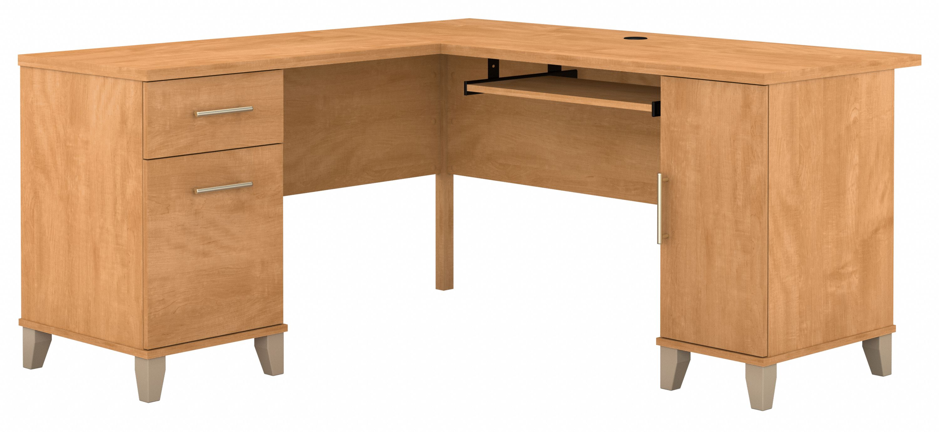 Bush Furniture Somerset 60W L Shaped Desk with Storage | Maple Cross/White_0