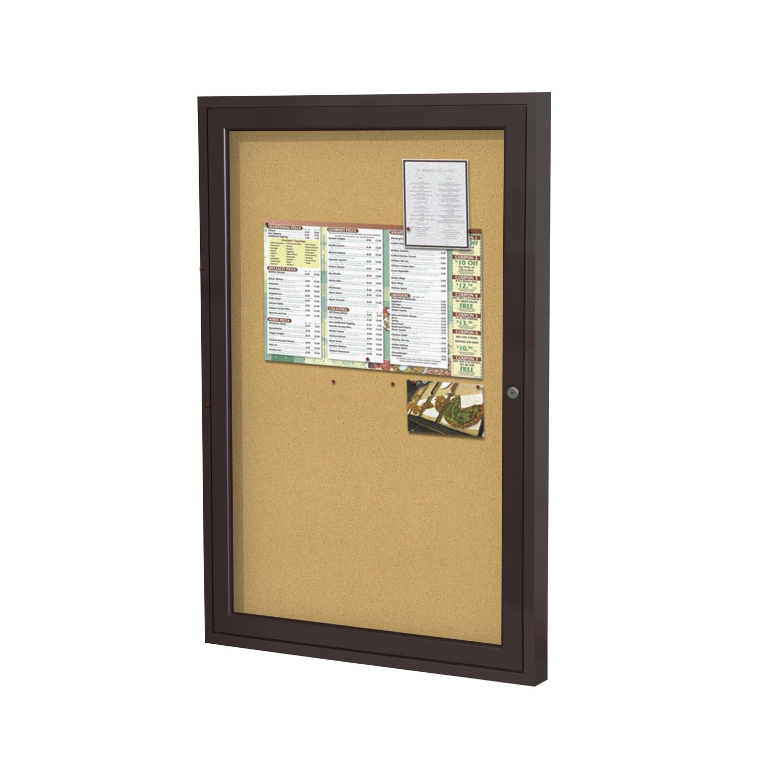 Ghent 1 Door Enclosed Natural Cork Bulletin Board w/ Bronze Frame, 36"H x 30"W_1