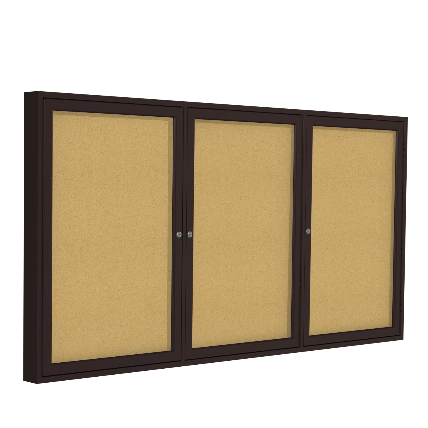 Ghent 3 Door Enclosed Natural Cork Bulletin Board w/ Bronze Frame, 4'H x 8'W_0