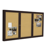 Ghent 3 Door Enclosed Natural Cork Bulletin Board w/ Bronze Frame, 4'H x 8'W_1