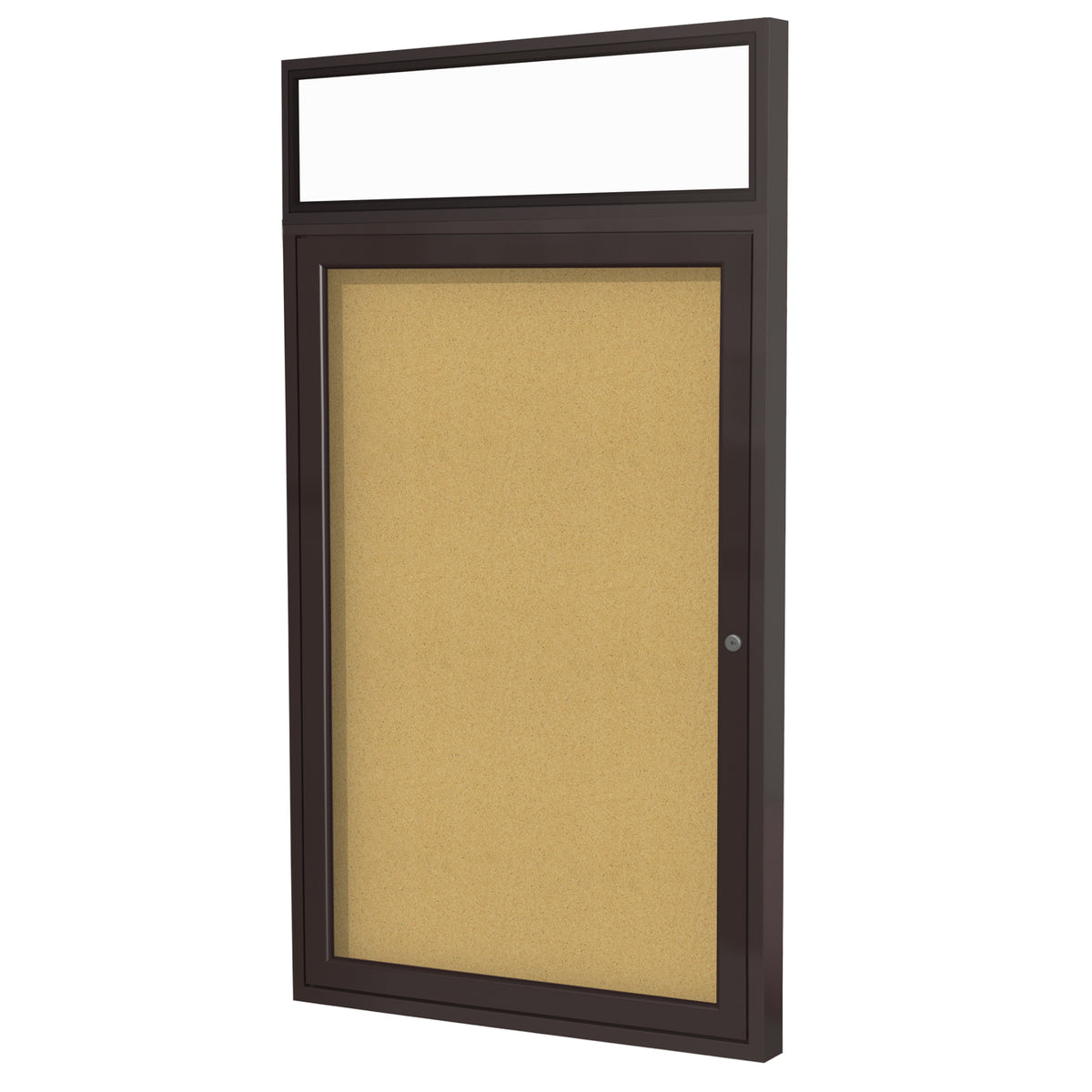 Ghent 1 Door Enclosed Natural Cork Bulletin Board w/ Bronze Headliner Frame, 3'H x 2'W_0