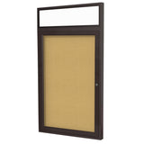 Ghent 1 Door Enclosed Natural Cork Bulletin Board w/ Bronze Headliner Frame, 3'H x 2'W_0