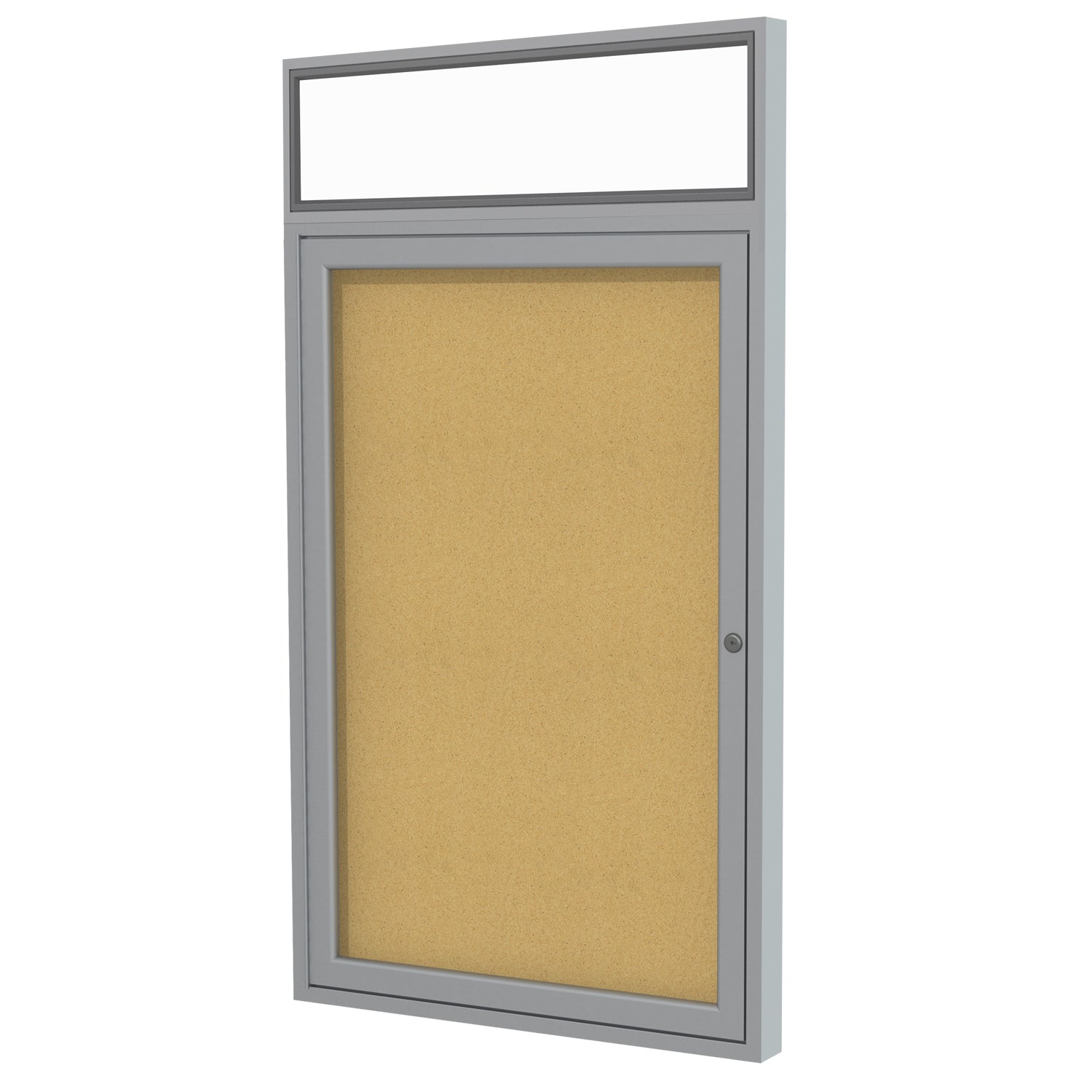 Ghent 1 Door Enclosed Natural Cork Bulletin Board w/ Satin Illuminated Headliner Frame, 36"H x 30"W_0