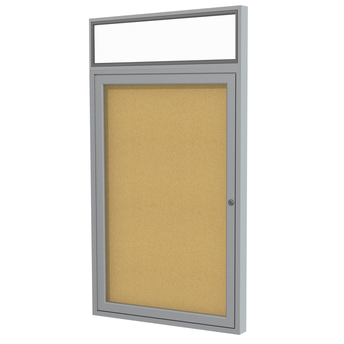 Ghent 1 Door Enclosed Natural Cork Bulletin Board w/ Satin Illuminated Headliner Frame, 36"H x 30"W_0