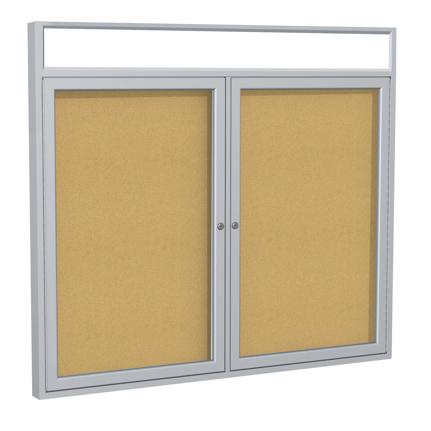 Ghent 2 Door Enclosed Natural Cork Bulletin Board w/ Satin Illuminated Headliner Frame, 3'H x 4'W_0