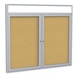 Ghent 2 Door Enclosed Natural Cork Bulletin Board w/ Satin Illuminated Headliner Frame, 3'H x 4'W_0
