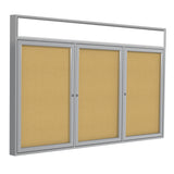 Ghent 3 Door Enclosed Natural Cork Bulletin Board w/ Satin Headliner Frame, 4'H x 6'W_0