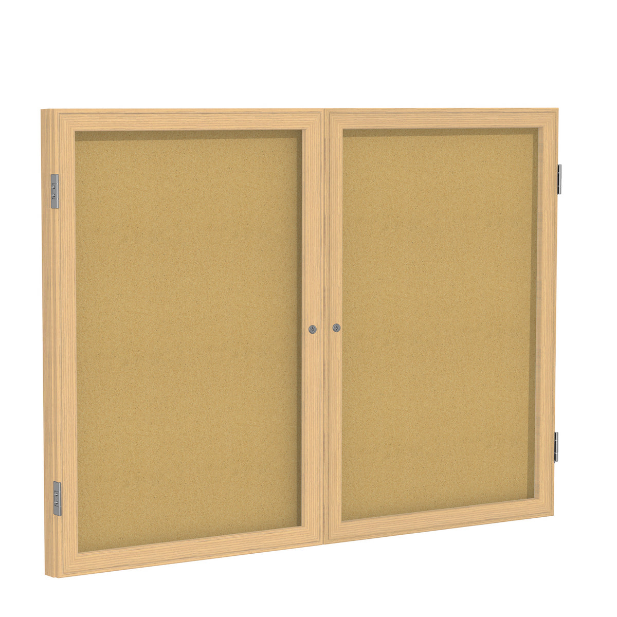 Ghent 2 Door Enclosed Natural Cork Bulletin Board w/ Oak Wood Frame, 3'H x 5'W_0
