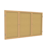 Ghent 3 Door Enclosed Natural Cork Bulletin Board w/ Oak Wood Frame, 4'H x 6'W_0