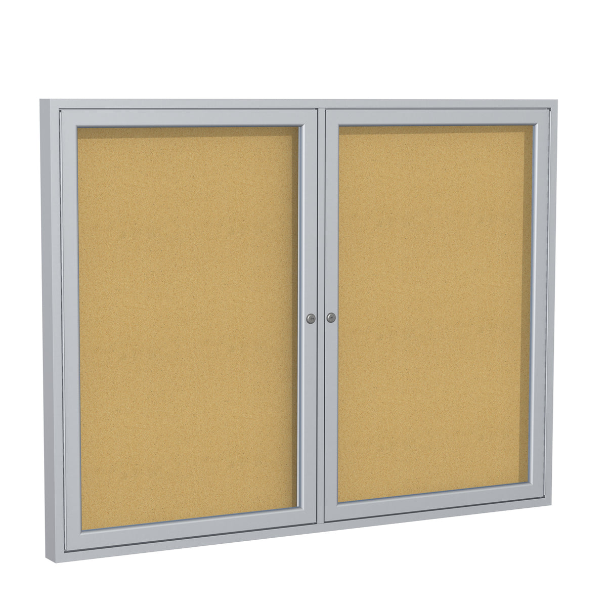 Ghent 2 Door Enclosed Natural Cork Bulletin Board w/ Satin Aluminum Frame, 4'H x 5'W_0