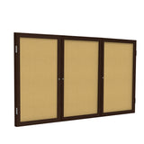 Ghent 3 Door Enclosed Natural Cork Bulletin Board w/ Walnut Wood Frame, 4'H x 6'W_0