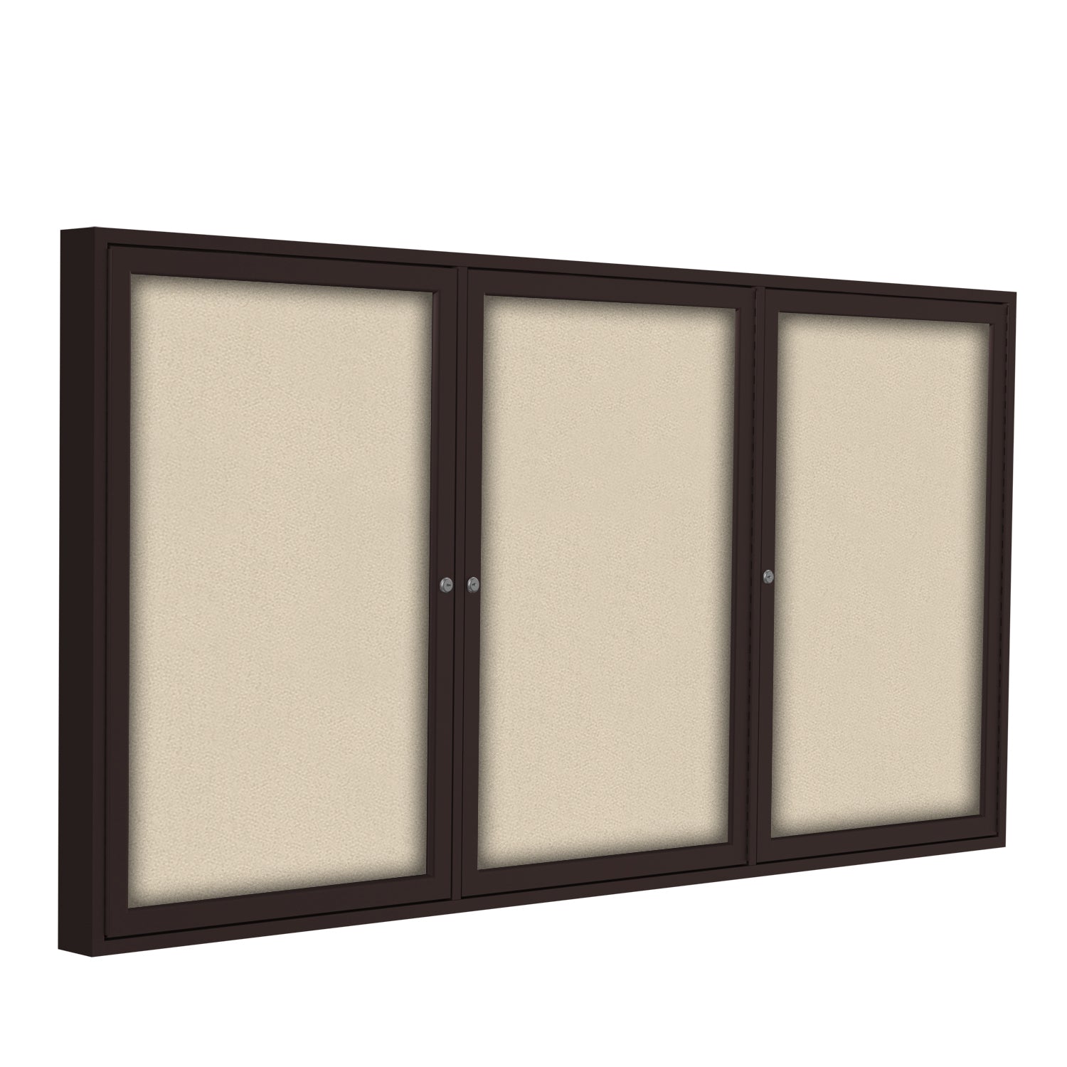 Ghent 3 Door Enclosed Fabric Bulletin Boards w/ Bronze Frame, 4'H x 6'W, Beige_1