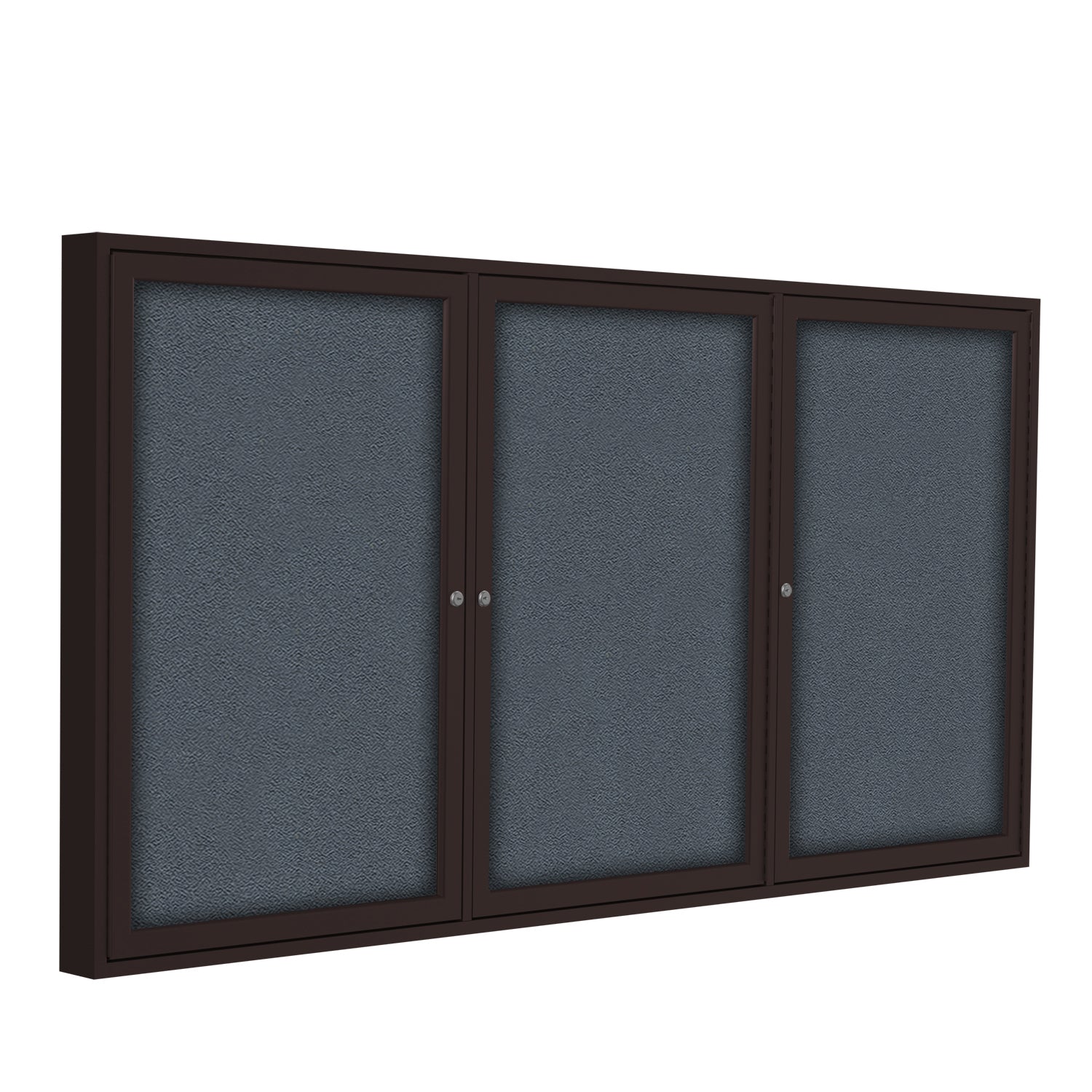 Ghent 3 Door Enclosed Fabric Bulletin Boards w/ Bronze Frame, 4'H x 8'W, Gray_1