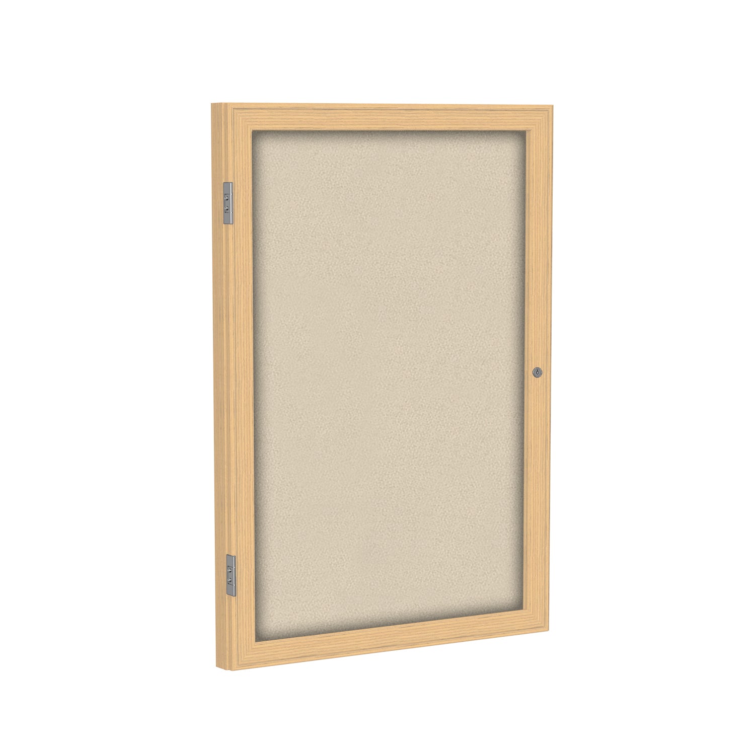 Ghent 1 Door Enclosed Fabric Bulletin Boards w/ Oak Wood Frame, 24"H x 18"W, Beige_1