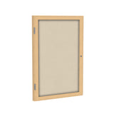 Ghent 1 Door Enclosed Fabric Bulletin Boards w/ Oak Wood Frame, 3'H x 3'W, Beige_1