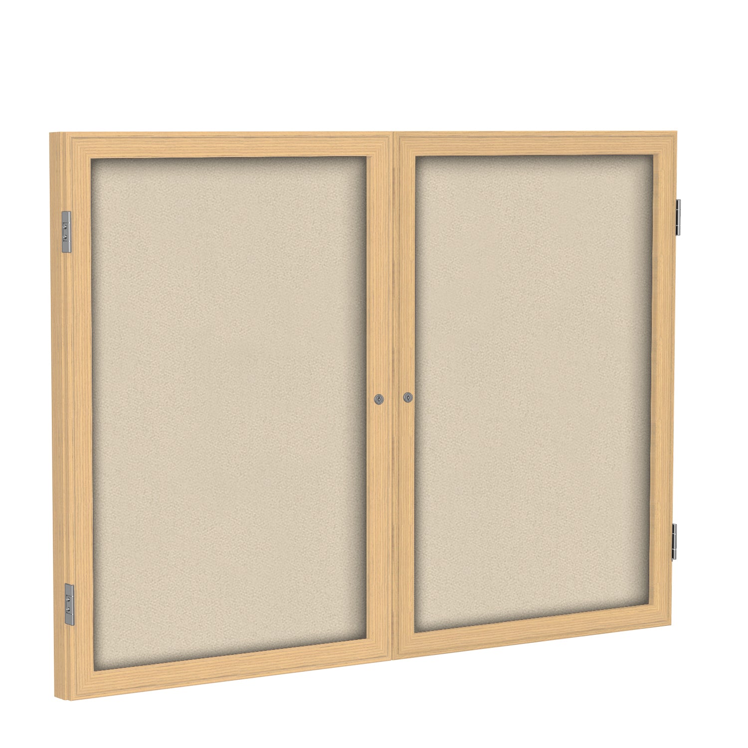 Ghent 2 Door Enclosed Fabric Bulletin Boards w/ Oak Wood Frame, 3'H x 4'W, Beige_1