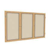 Ghent 3 Door Enclosed Fabric Bulletin Boards w/ Oak Wood Frame, 4'H x 6'W, Beige_1