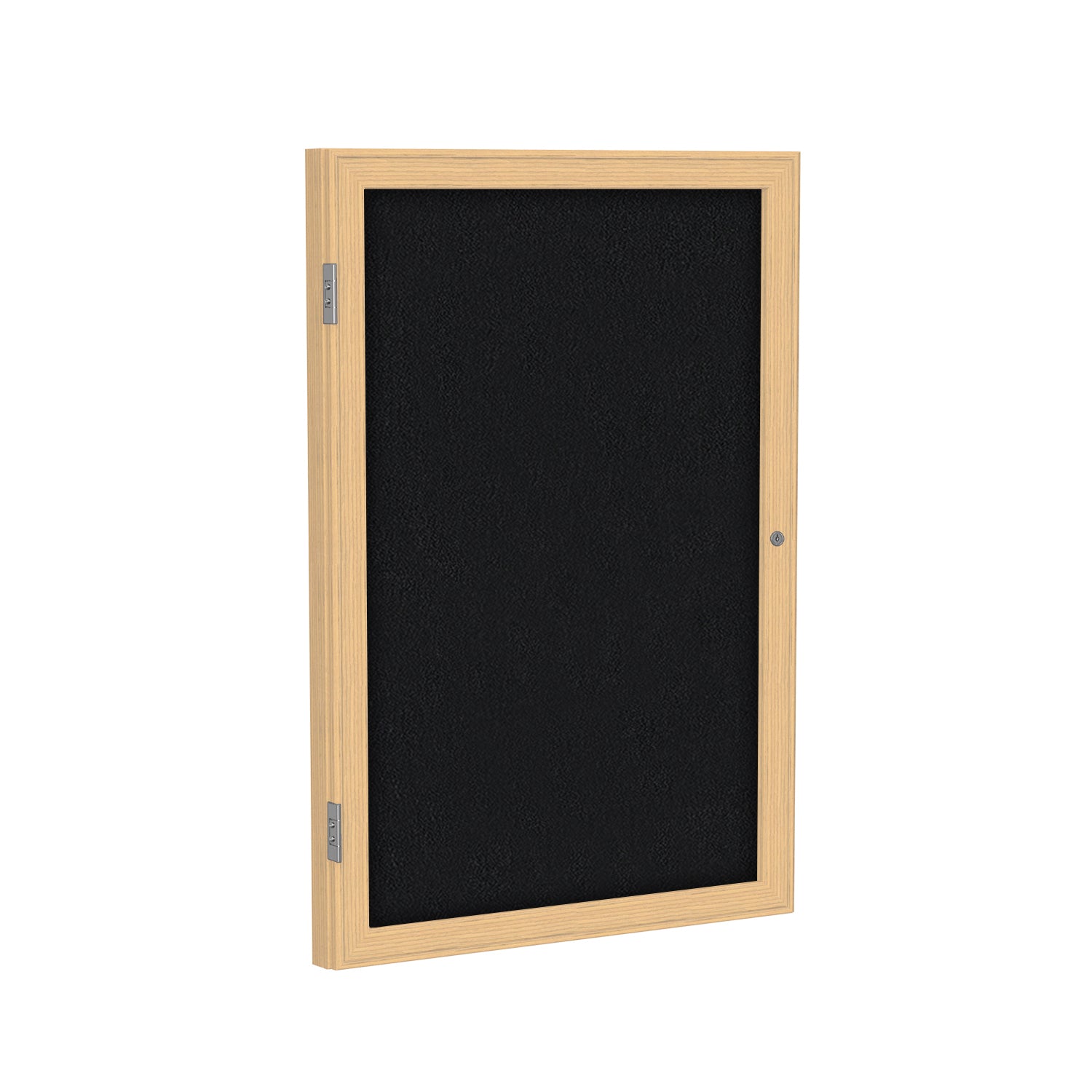 Ghent 1 Door Enclosed Fabric Bulletin Boards w/ Oak Wood Frame, 24"H x 18"W, Black_1