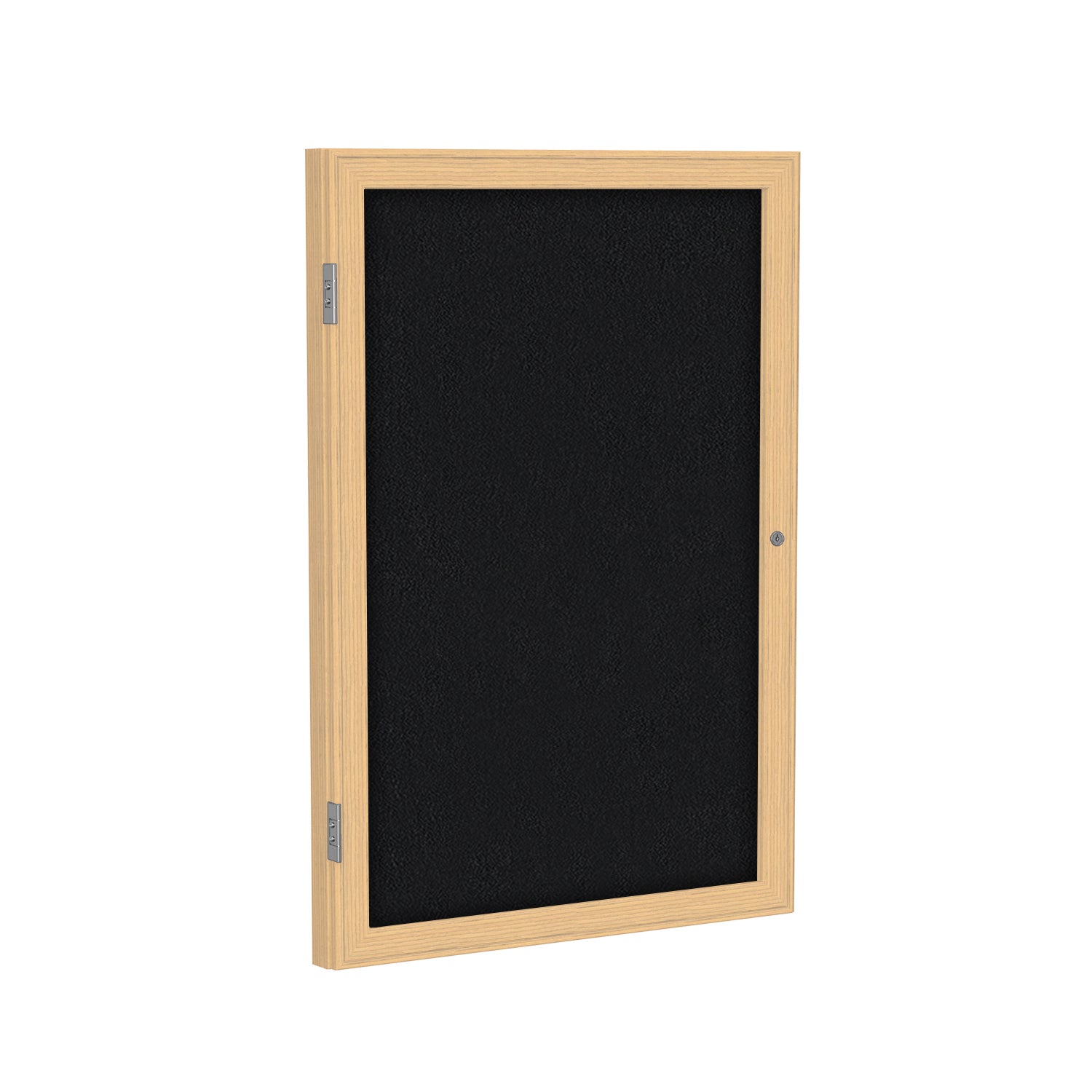 Ghent 1 Door Enclosed Fabric Bulletin Boards w/ Oak Wood Frame, 3&#39;H x 2&#39;W, Black_1