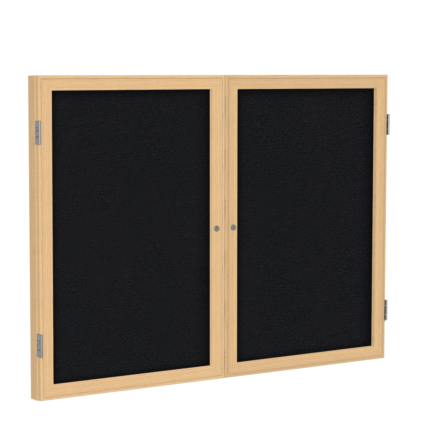 Ghent 2 Door Enclosed Fabric Bulletin Boards w/ Oak Wood Frame, 4&#39;H x 5&#39;W, Black_1