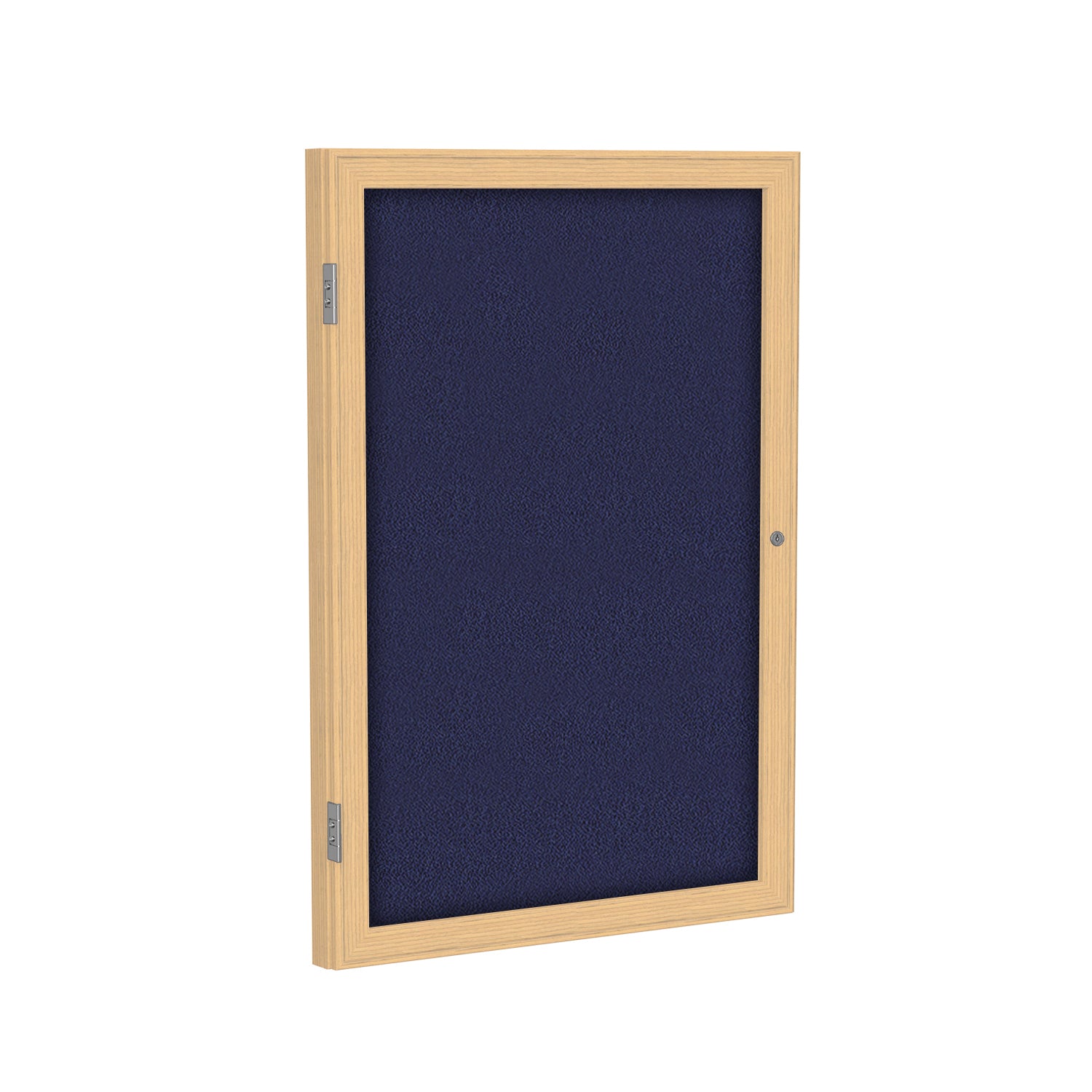 Ghent 1 Door Enclosed Fabric Bulletin Boards w/ Oak Wood Frame, 24"H x 18"W, Blue_1