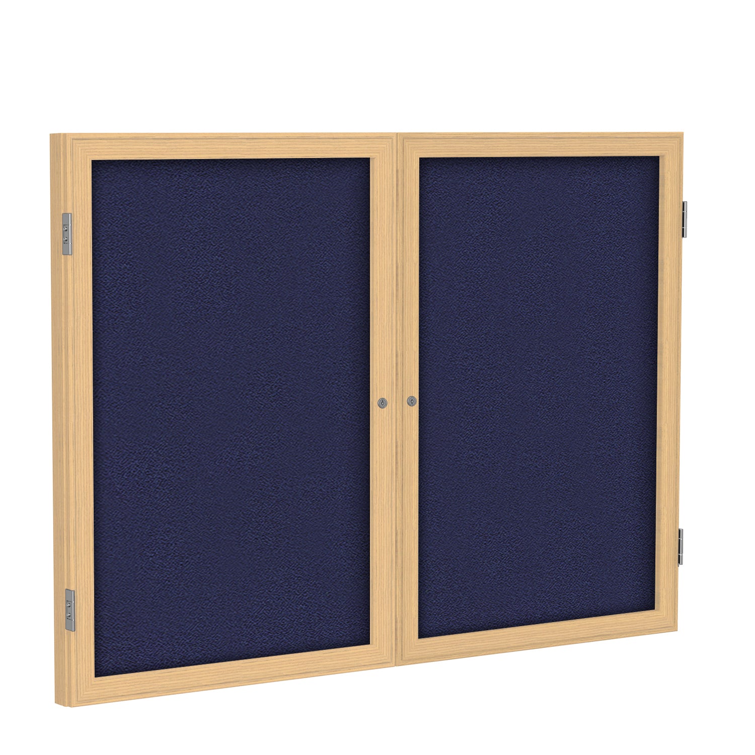 Ghent 2 Door Enclosed Fabric Bulletin Boards w/ Oak Wood Frame, 3'H x 4'W, Blue_1