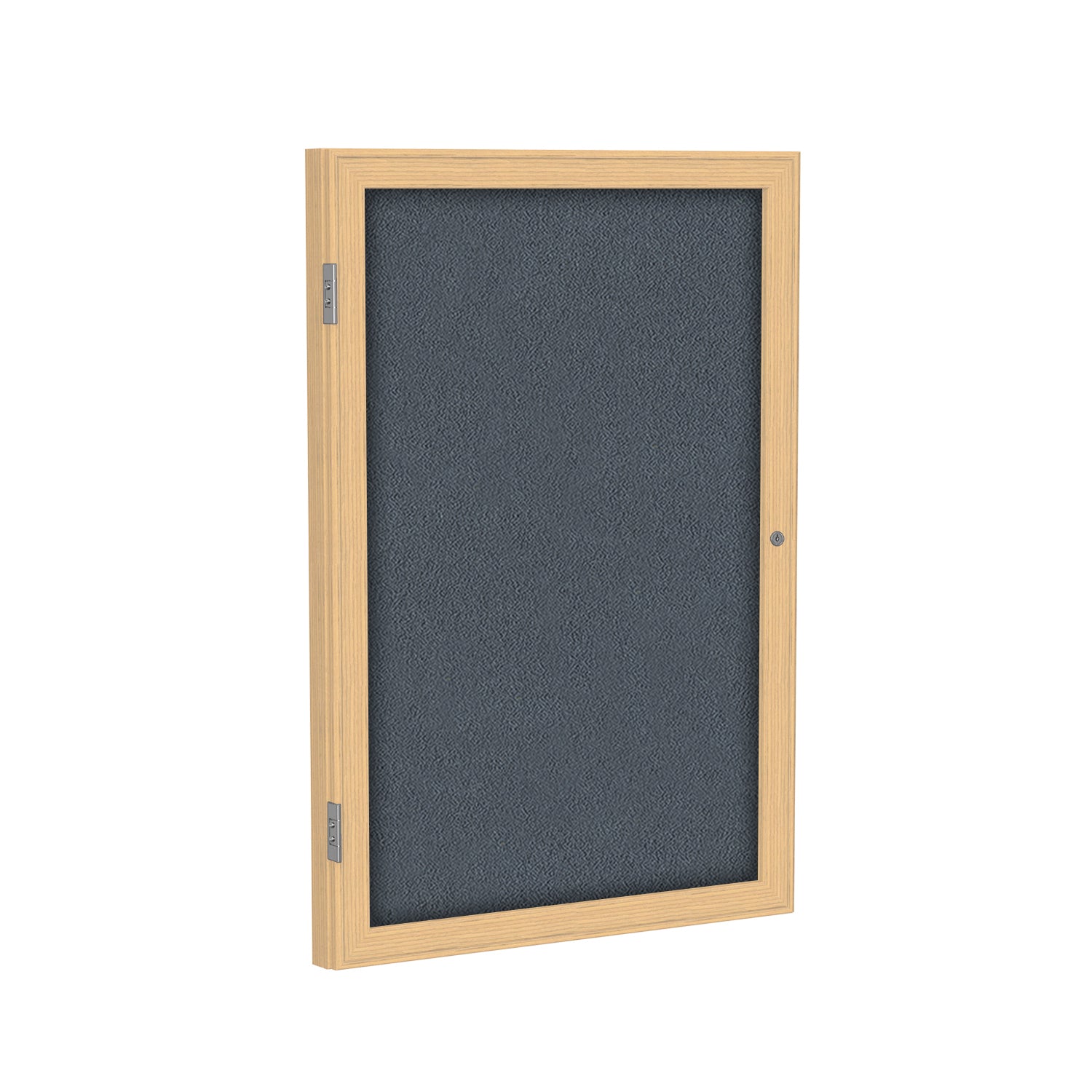 Ghent 1 Door Enclosed Fabric Bulletin Boards w/ Oak Wood Frame, 24"H x 18"W, Gray_1