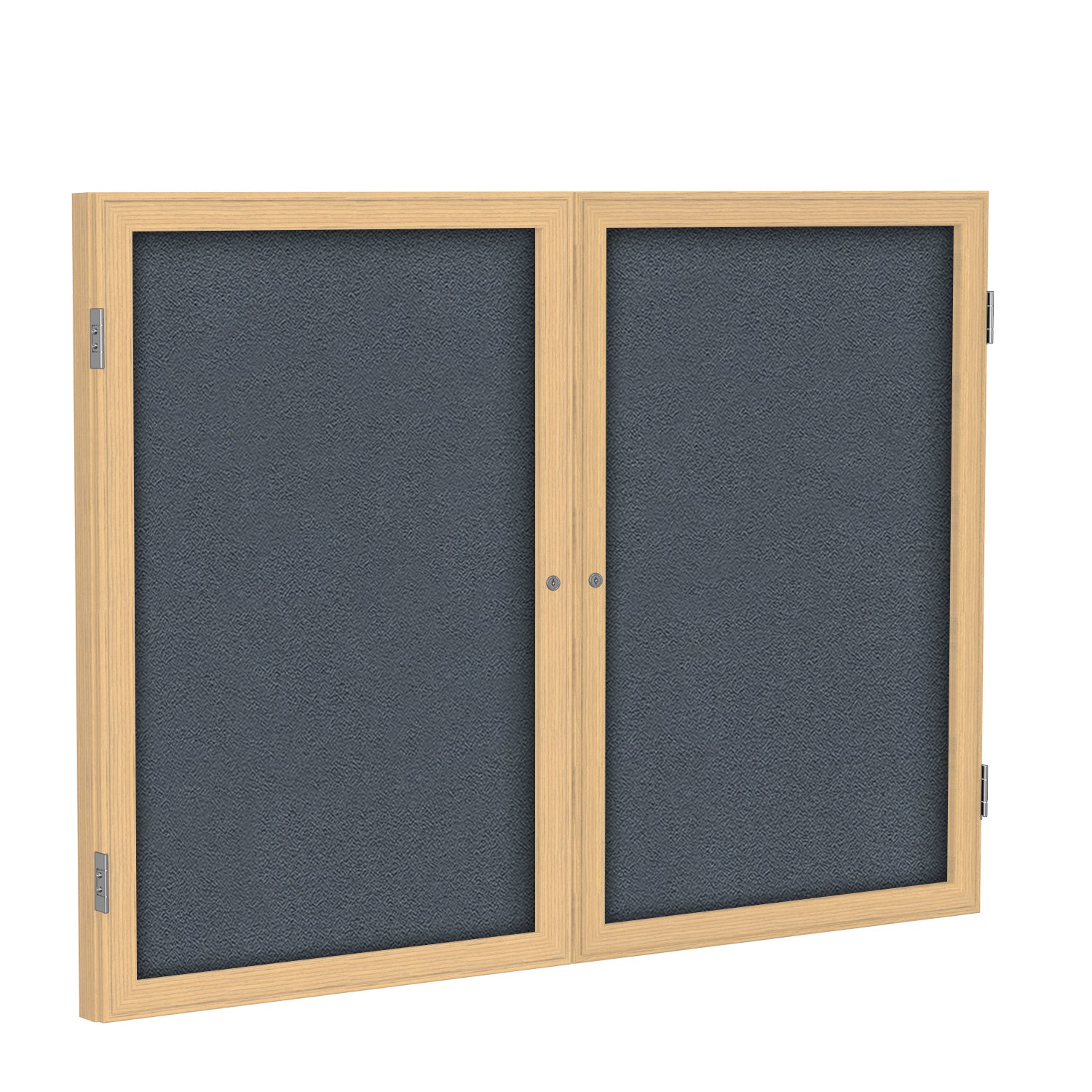 Ghent 2 Door Enclosed Fabric Bulletin Boards w/ Oak Wood Frame, 3'H x 4'W, Gray_1