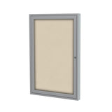 Ghent 1 Door Enclosed Fabric Bulletin Boards w/ Satin Aluminum Frame, 3'H x 3'W, Beige_1