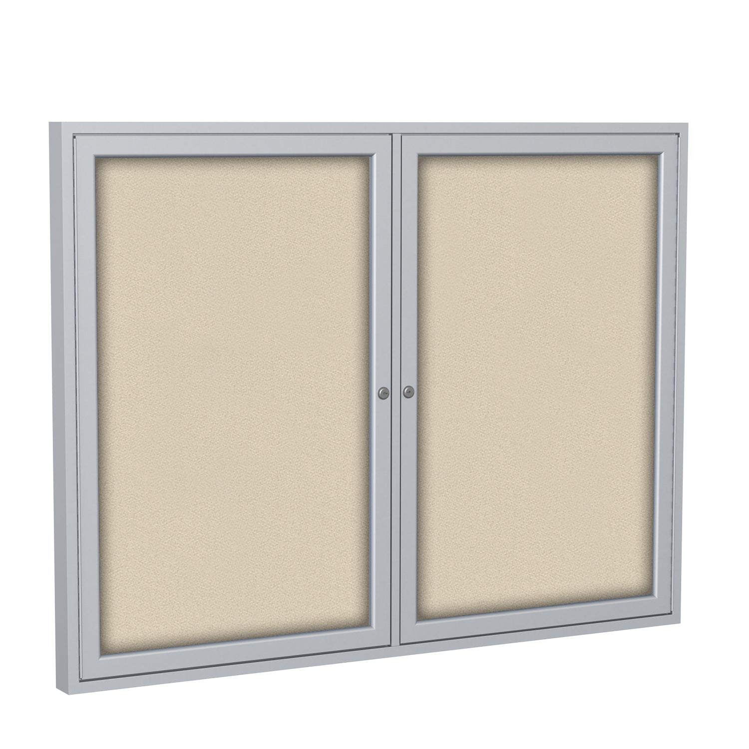 Ghent 2 Door Enclosed Fabric Bulletin Boards w/ Satin Aluminum Frame, 3'H x 4'W, Beige_1