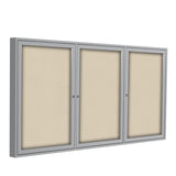 Ghent 3 Door Enclosed Fabric Bulletin Boards w/ Satin Aluminum Frame, 4'H x 8'W, Beige_1