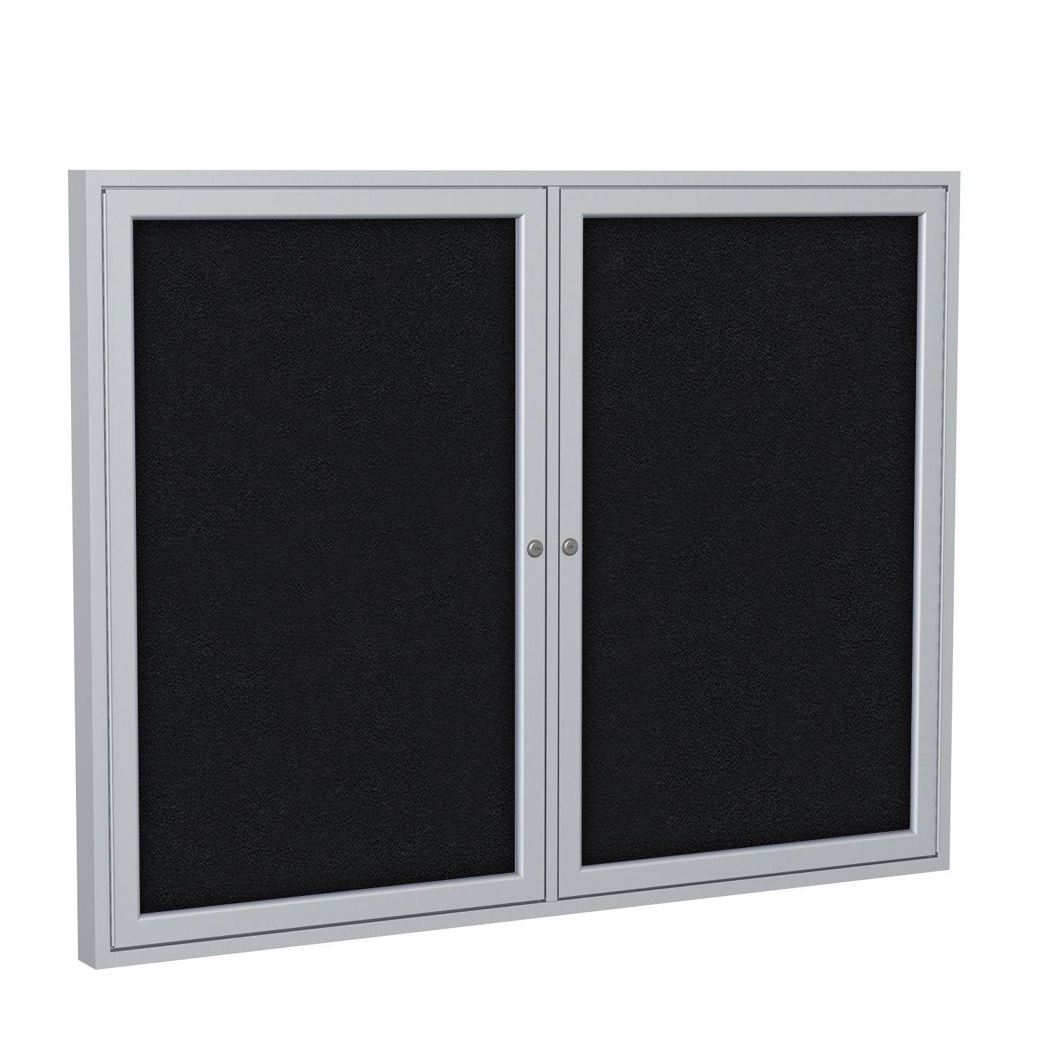 Ghent 2 Door Enclosed Fabric Bulletin Boards w/ Satin Aluminum Frame, 3'H x 4'W, Black_1