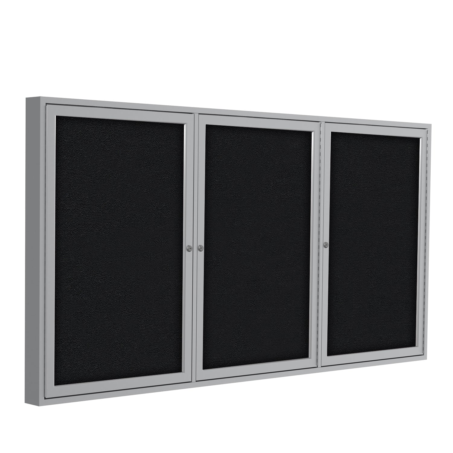 Ghent 3 Door Enclosed Fabric Bulletin Boards w/ Satin Aluminum Frame, 3'H x 6'W, Black_1