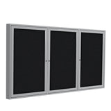 Ghent 3 Door Enclosed Fabric Bulletin Boards w/ Satin Aluminum Frame, 4'H x 8'W, Black_1
