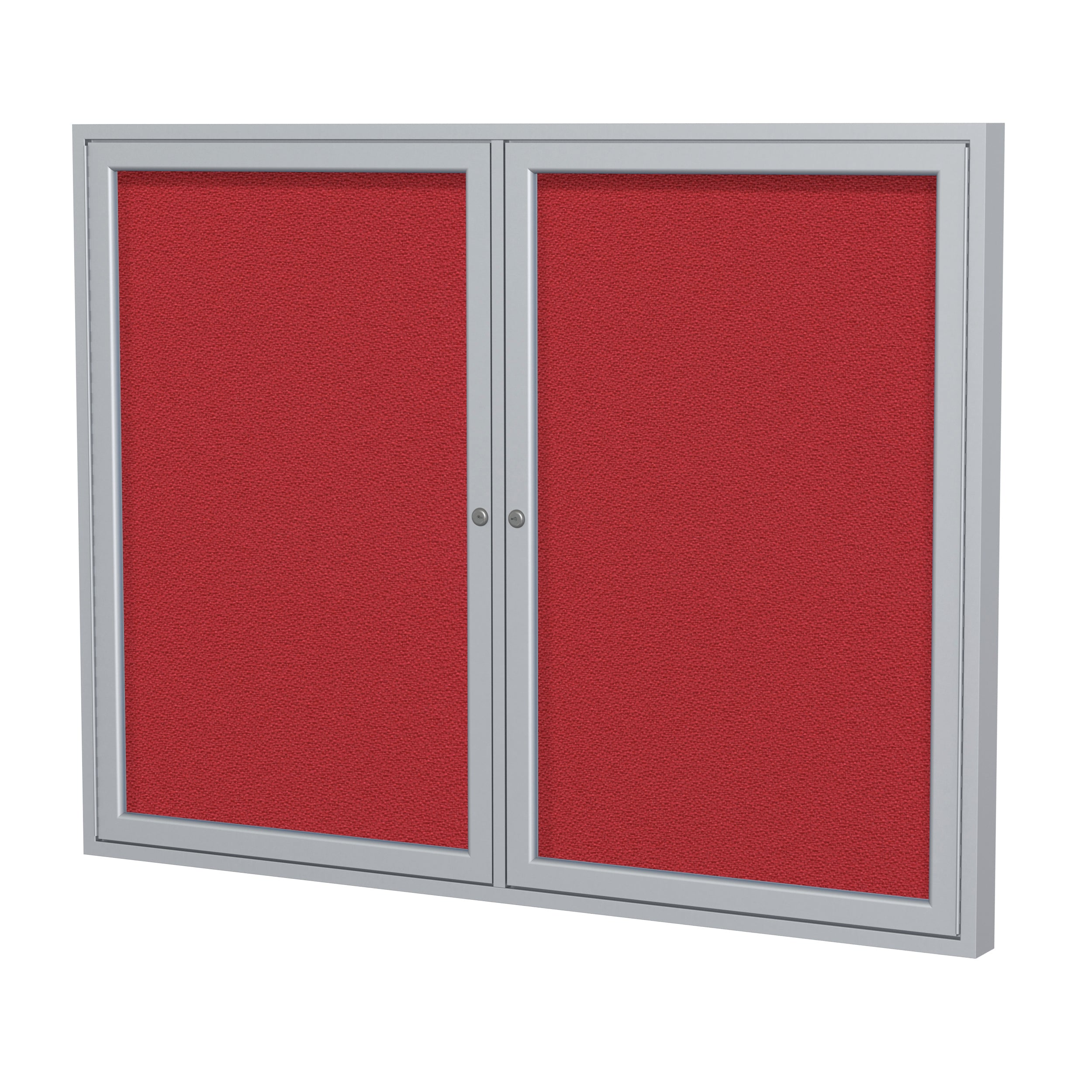 Ghent 2 Door Enclosed Fabric Bulletin Boards w/ Satin Aluminum Frame, 36"H x 60"W, Red_0