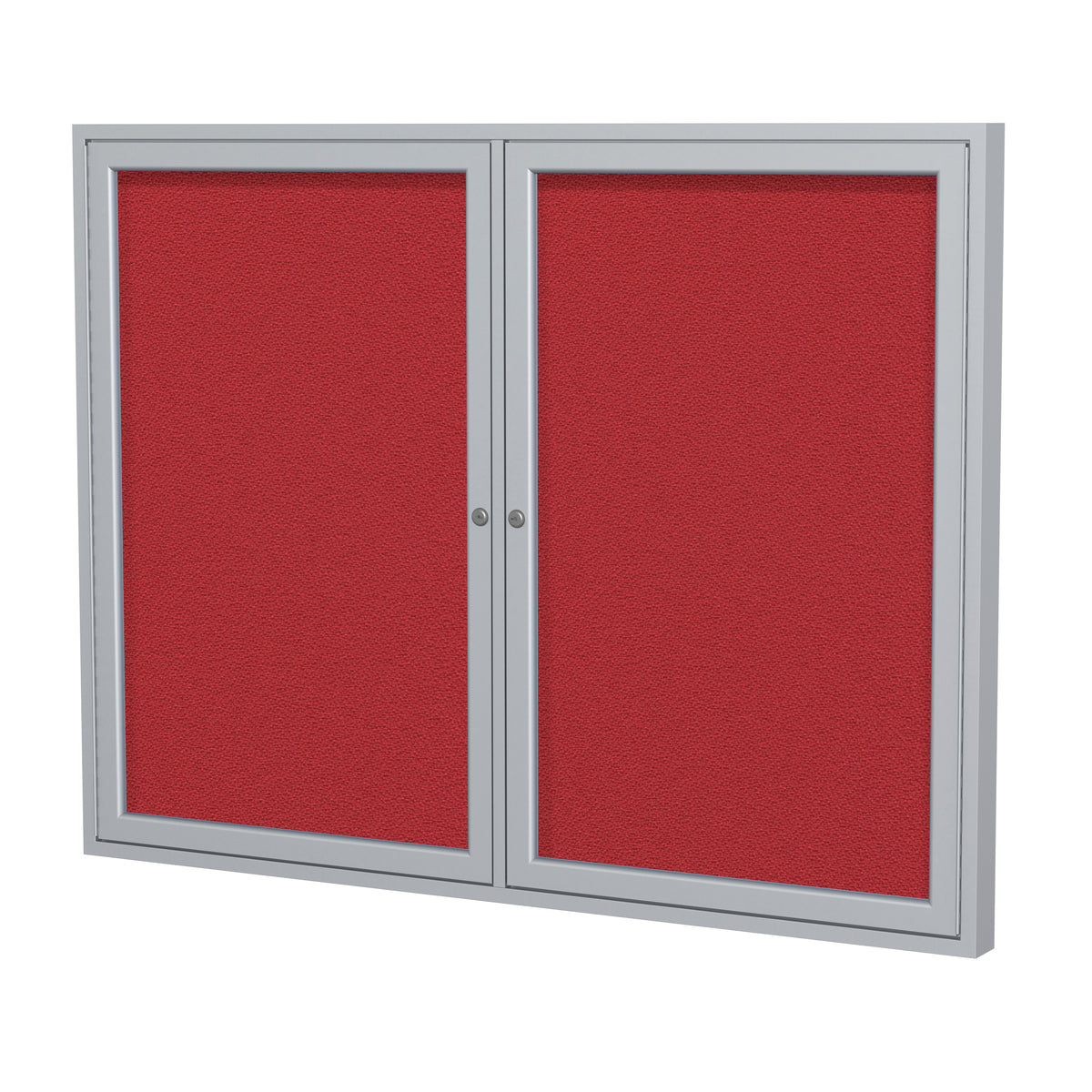 Ghent 2 Door Enclosed Fabric Bulletin Boards w/ Satin Aluminum Frame, 48"H x 60"W, Red_0