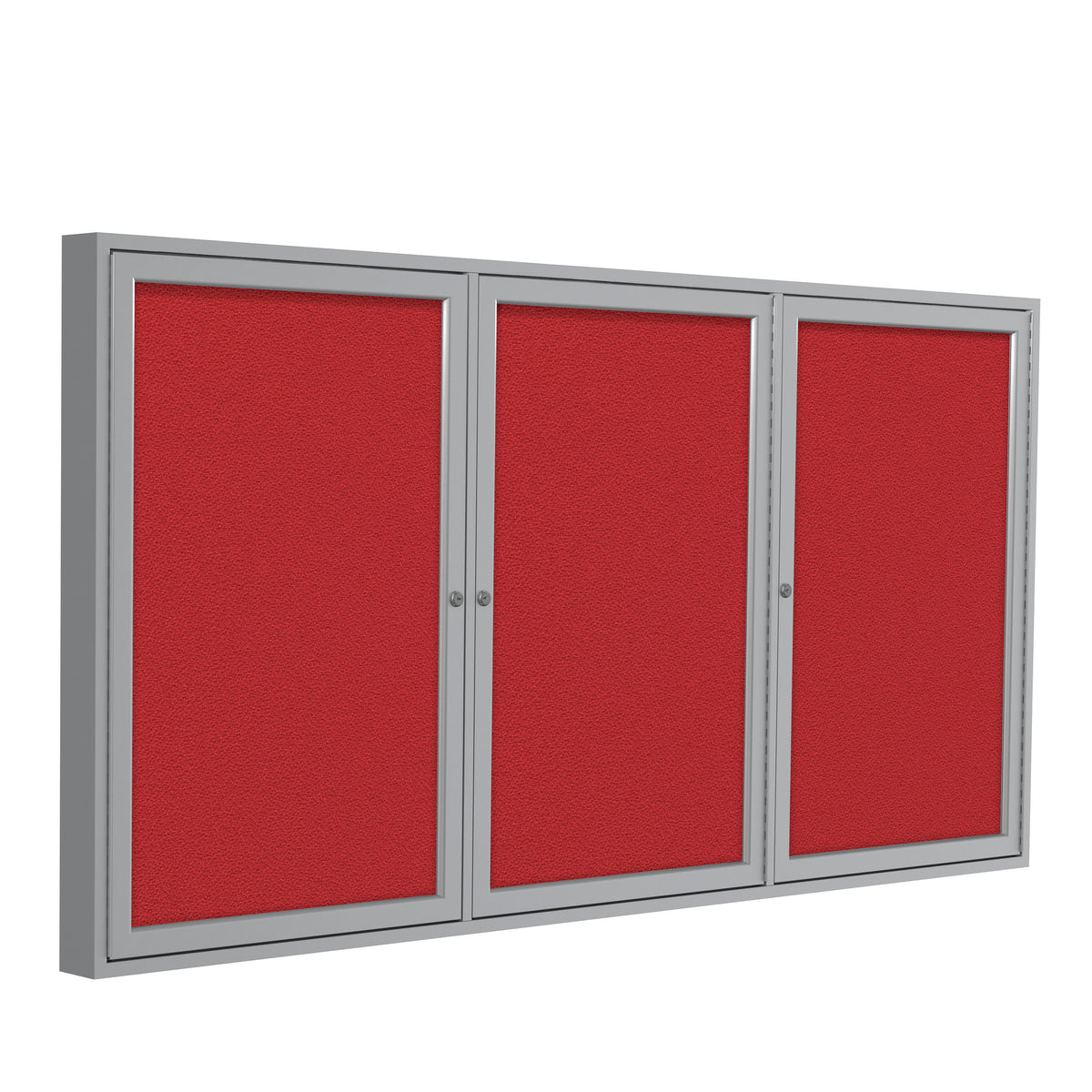 Ghent 3 Door Enclosed Fabric Bulletin Boards w/ Satin Aluminum Frame, 48"H x 96"W, Red_0