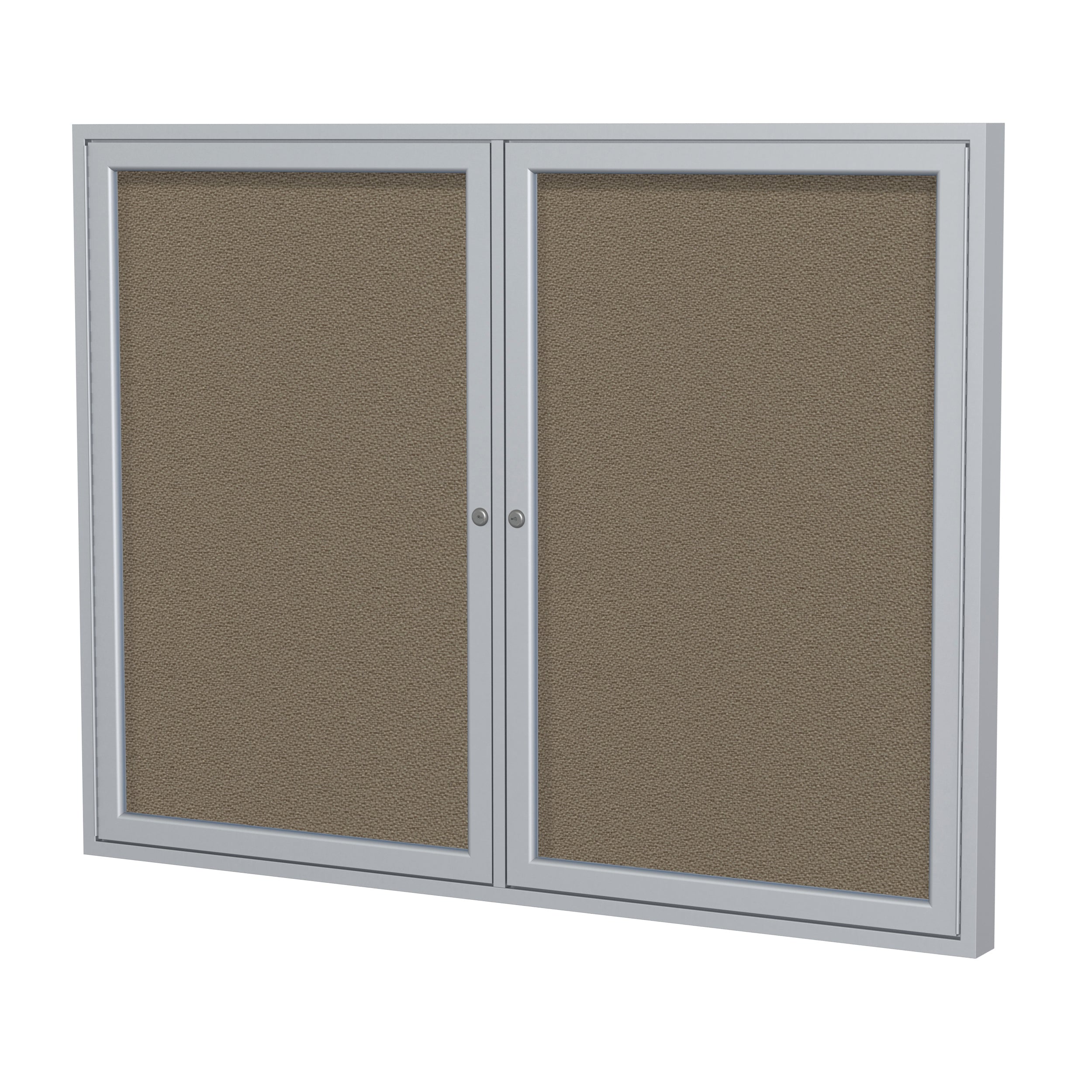 Ghent 2 Door Enclosed Fabric Bulletin Boards w/ Satin Aluminum Frame, 36"H x 60"W, Taupe_0