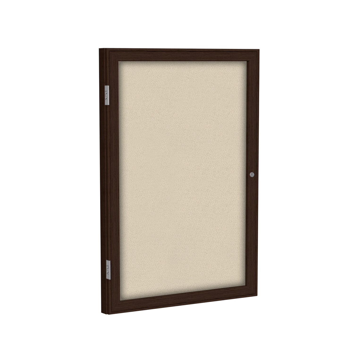 Ghent 1 Door Enclosed Fabric Bulletin Boards w/ Walnut Wood Frame, 24"H x 18"W, Beige_1