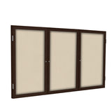 Ghent 3 Door Enclosed Fabric Bulletin Boards w/ Walnut Wood Frame, 4'H x 8'W, Beige_1