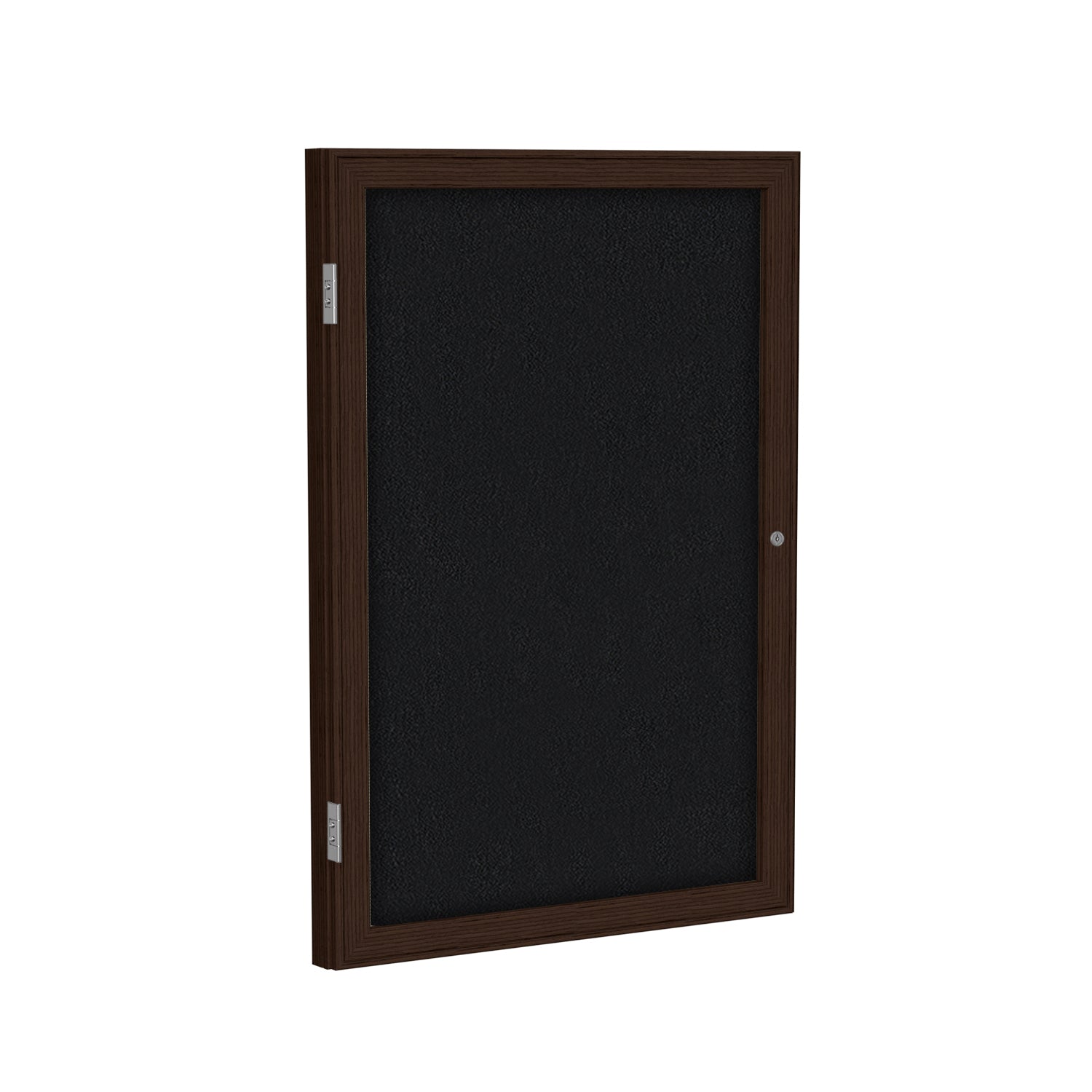 Ghent 1 Door Enclosed Fabric Bulletin Boards w/ Walnut Wood Frame, 24"H x 18"W, Black_1