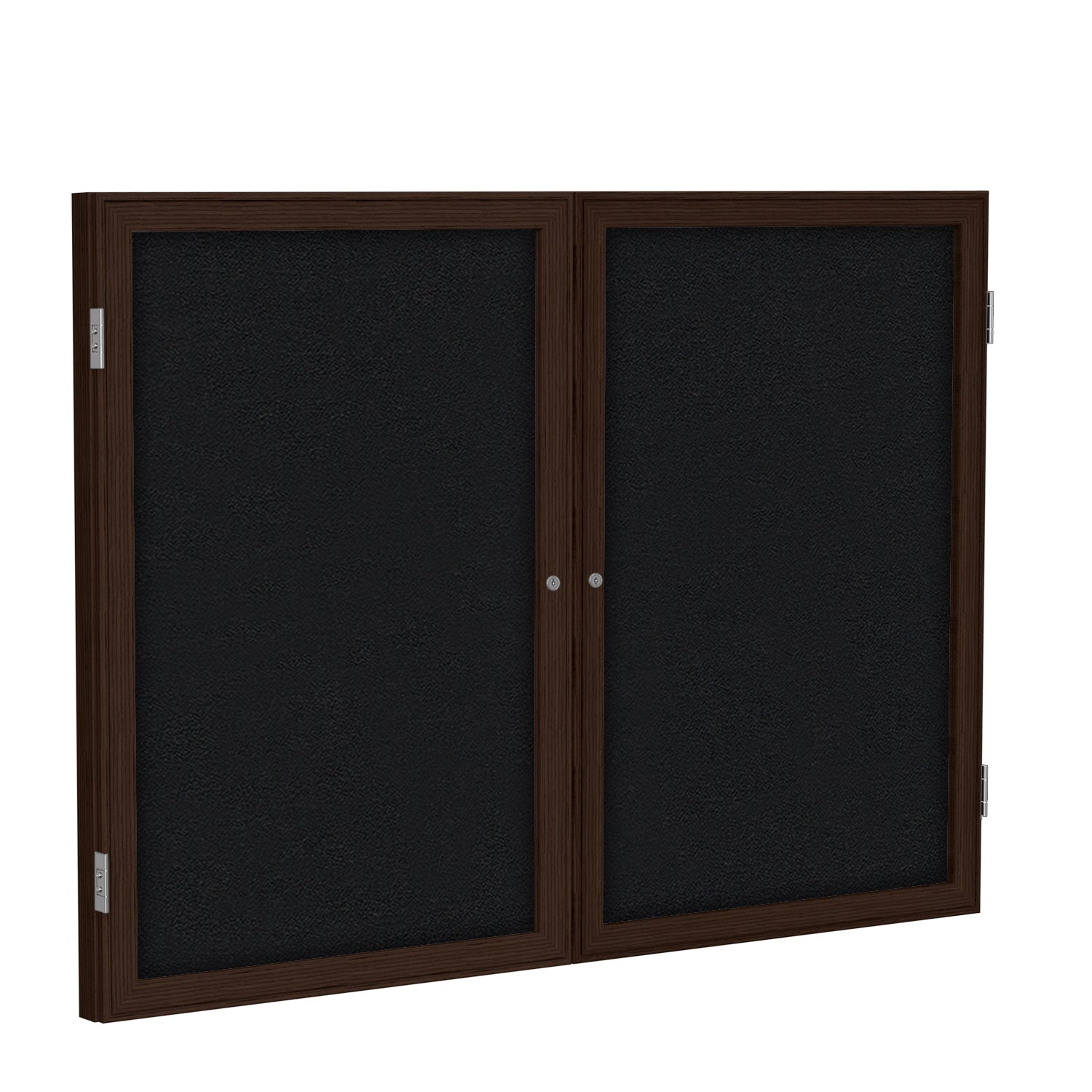 Ghent 2 Door Enclosed Fabric Bulletin Boards w/ Walnut Wood Frame, 3'H x 4'W, Black_1