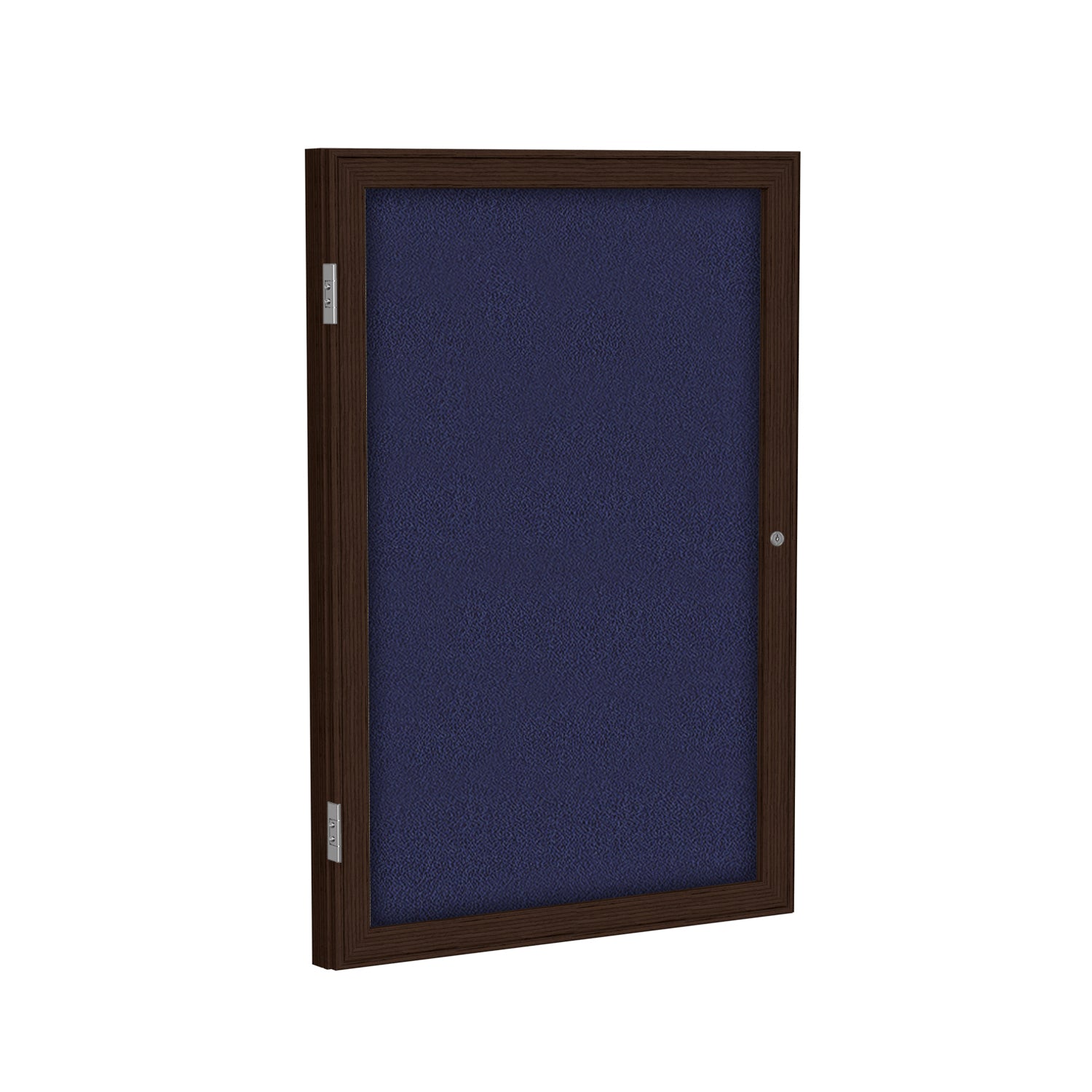 Ghent 1 Door Enclosed Fabric Bulletin Boards w/ Walnut Wood Frame, 24"H x 18"W, Blue_1