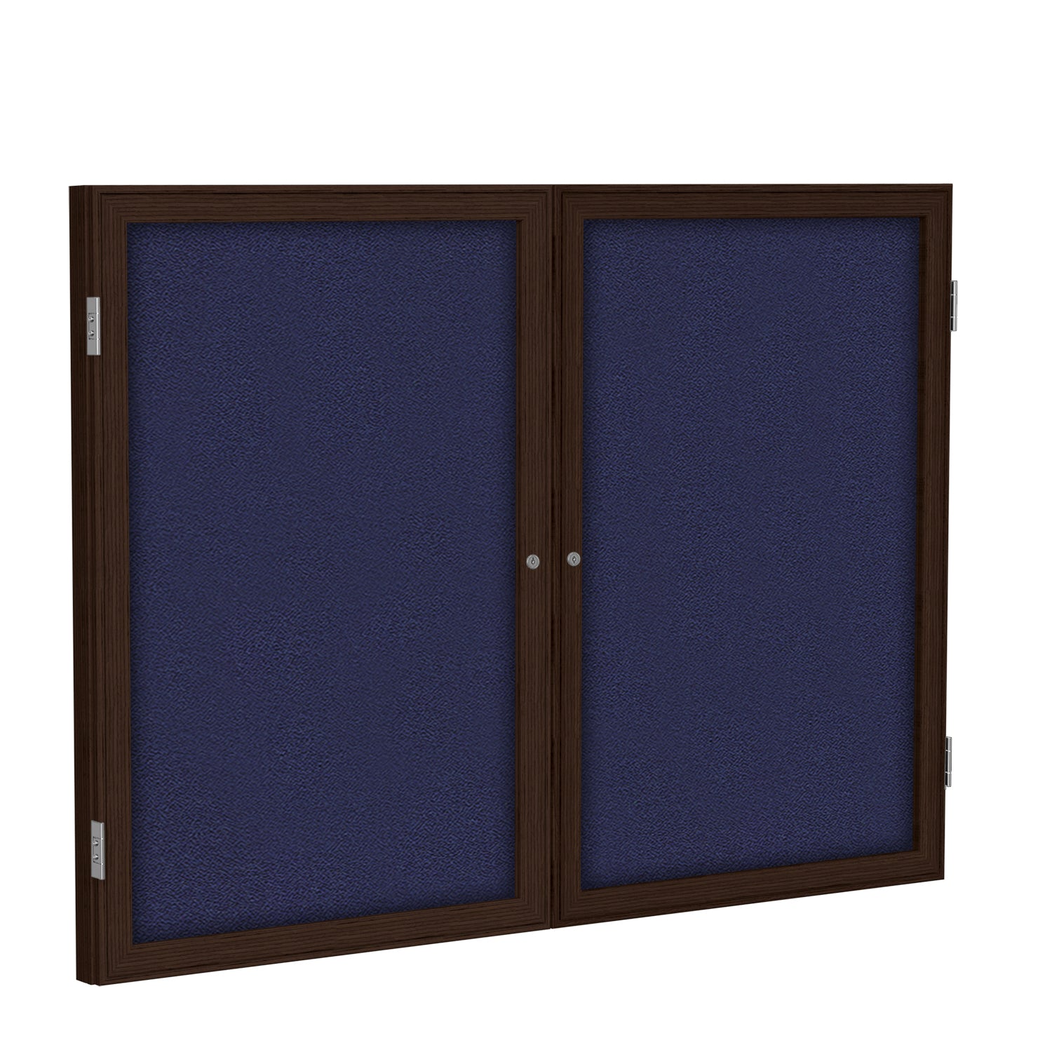 Ghent 2 Door Enclosed Fabric Bulletin Boards w/ Walnut Wood Frame, 3'H x 4'W, Blue_1