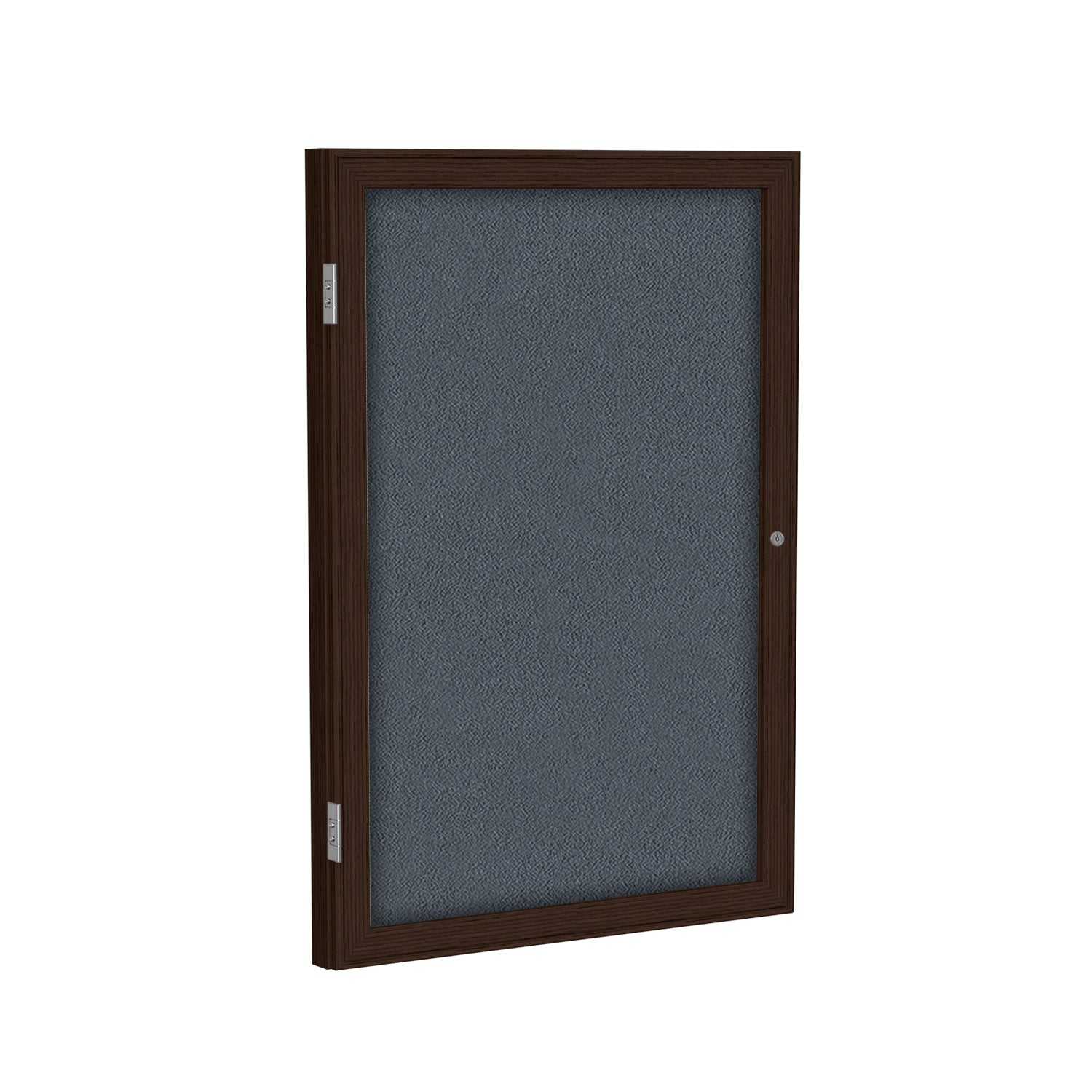 Ghent 1 Door Enclosed Fabric Bulletin Boards w/ Walnut Wood Frame, 24"H x 18"W, Gray_1