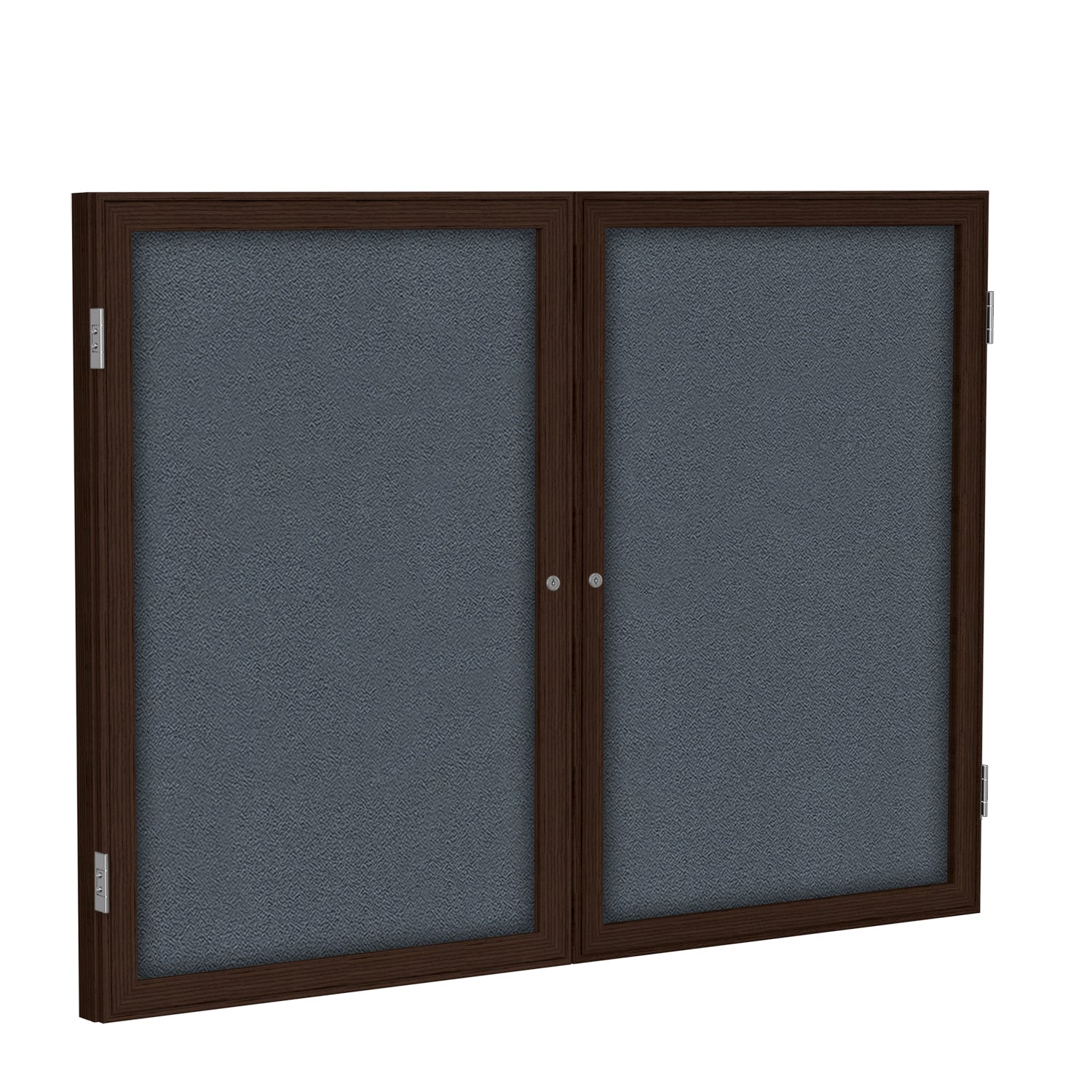 Ghent 2 Door Enclosed Fabric Bulletin Boards w/ Walnut Wood Frame, 3'H x 4'W, Gray_1