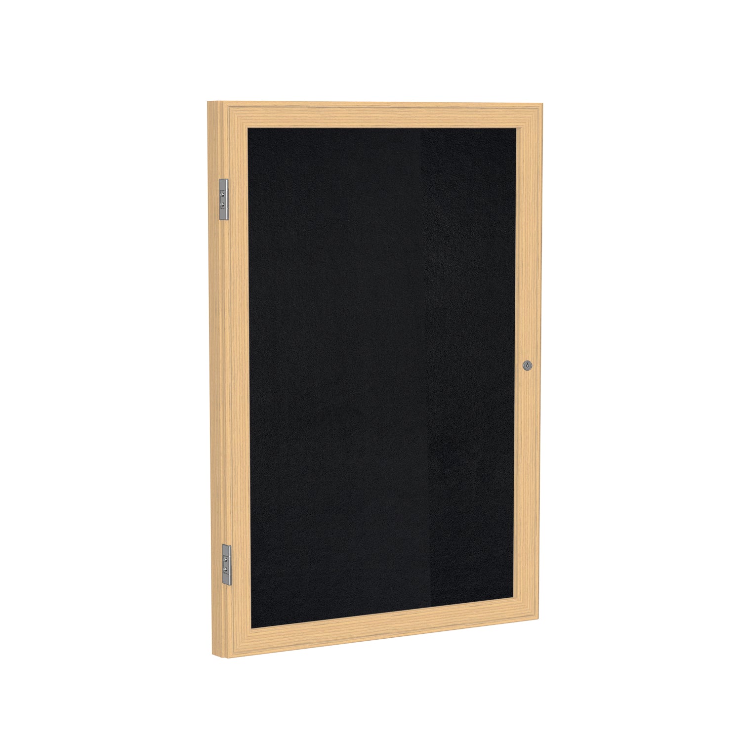 Ghent 1 Door Enclosed Recycled Rubber Bulletin Board w/ Oak Wood Frame, 24"H x 18"W, Black_1