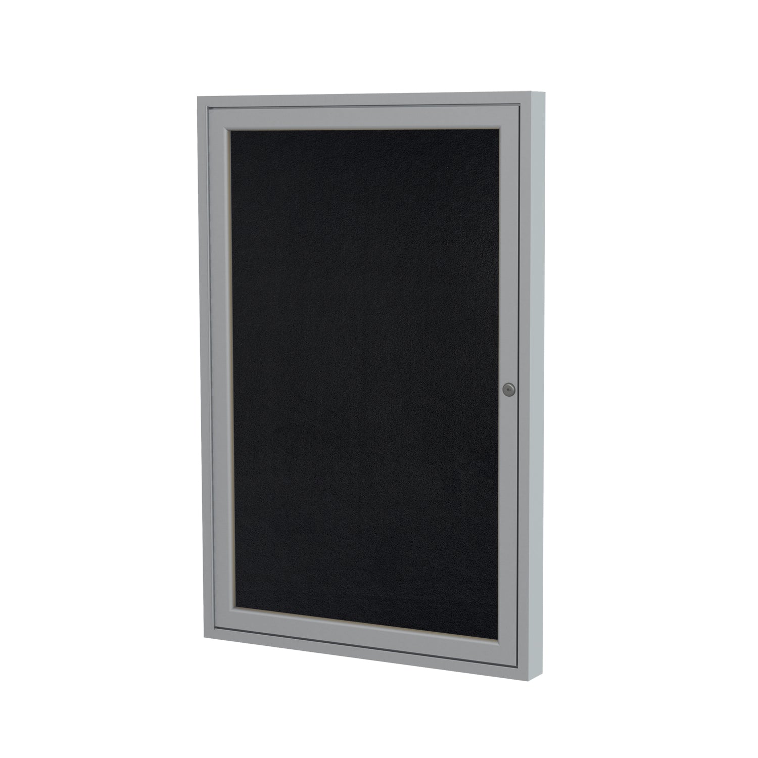 Ghent 1 Door Enclosed Recycled Rubber Bulletin Board w/ Satin Aluminum Frame, 24"H x 18"W, Black_1