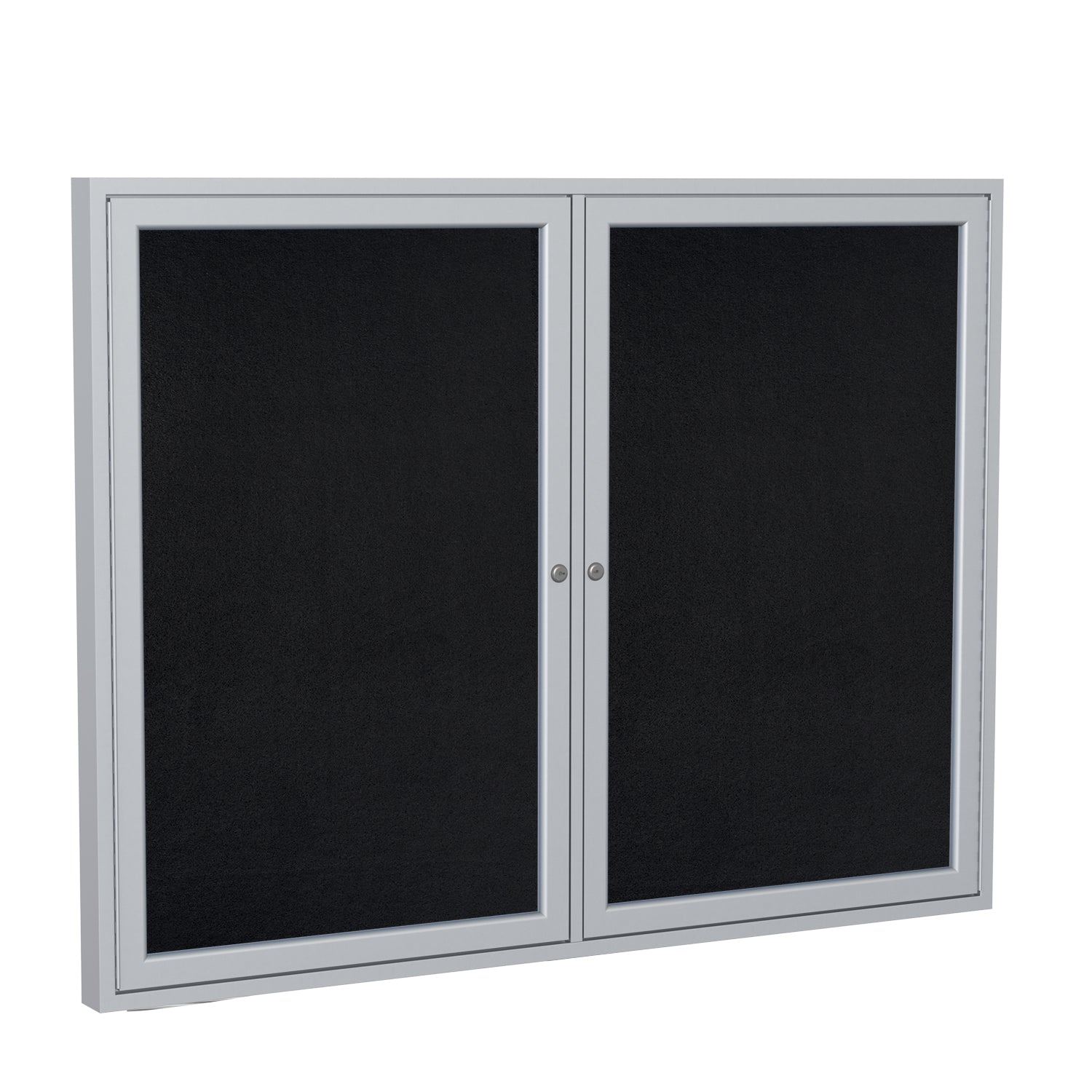 Ghent 2 Door Enclosed Recycled Rubber Bulletin Board w/ Satin Aluminum Frame, 3'H x 4'W, Black_1